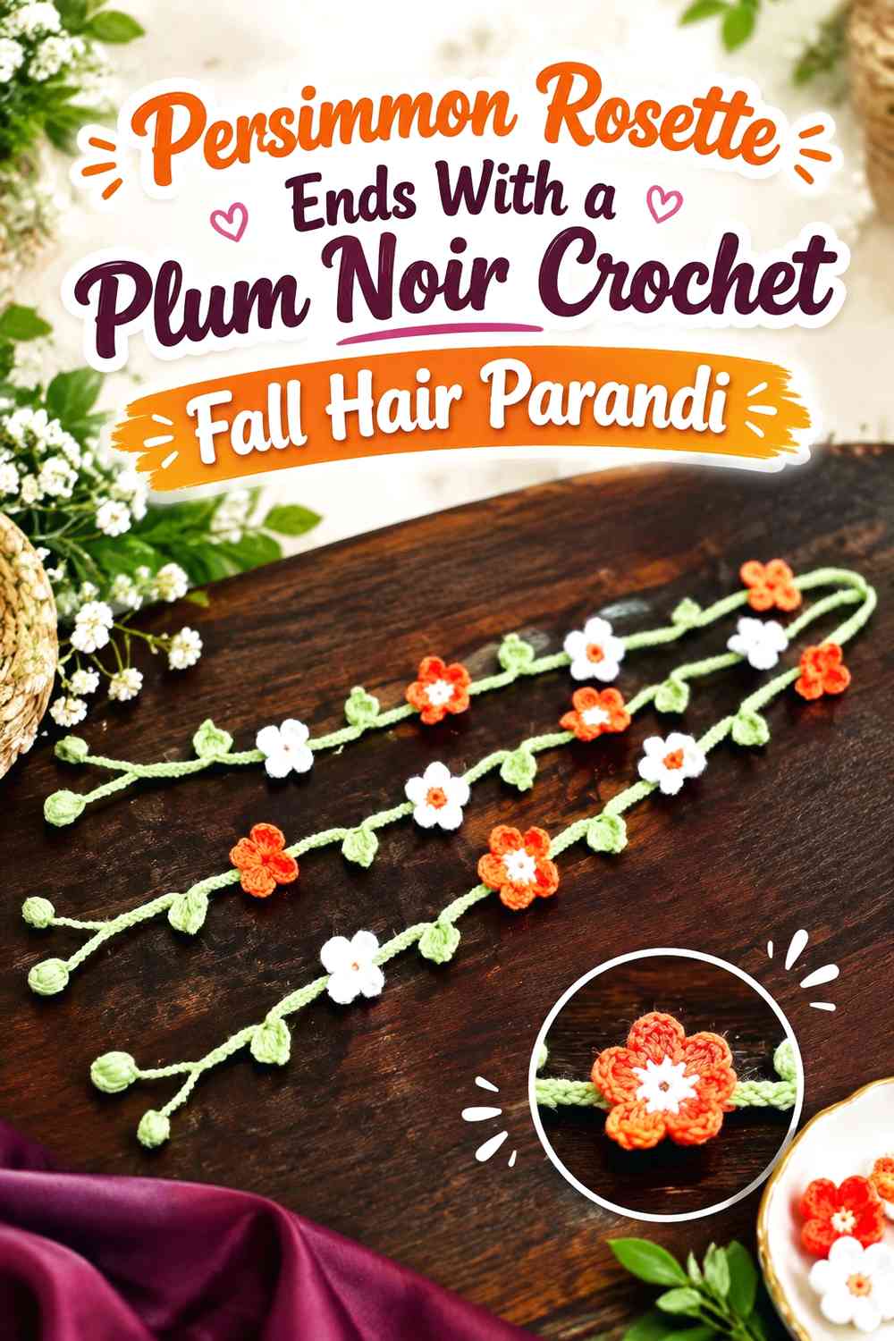 Persimmon Rosette Ends With a Plum Noir Crochet Fall Hair Parandi