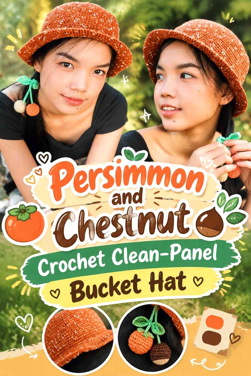 Persimmon and Chestnut Crochet Clean-Panel Bucket Hat
