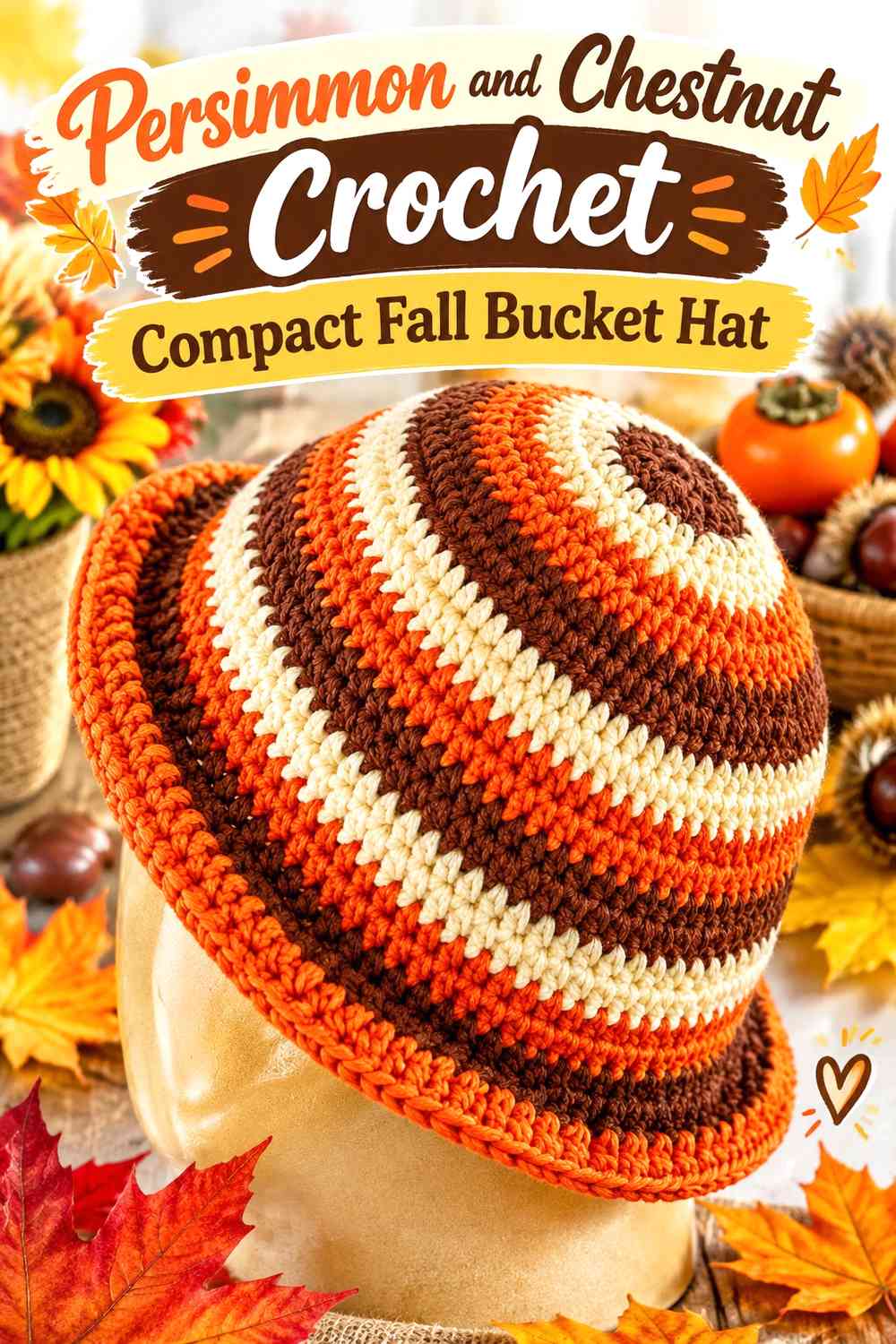 Persimmon and Chestnut Crochet Compact Fall Bucket Hat