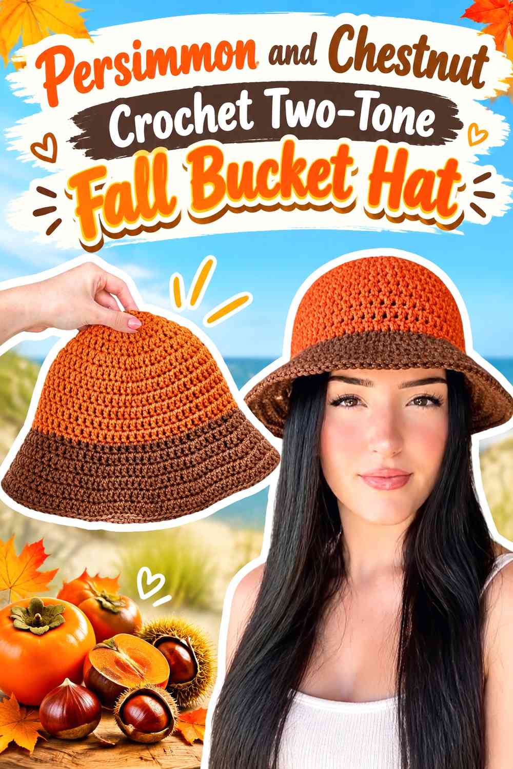 Persimmon and Chestnut Crochet Two-Tone Fall Bucket Hat