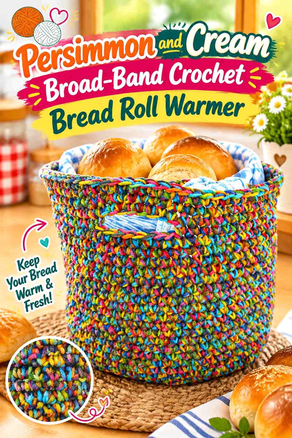Persimmon and Cream Broad-Band Crochet Bread Roll Warmer