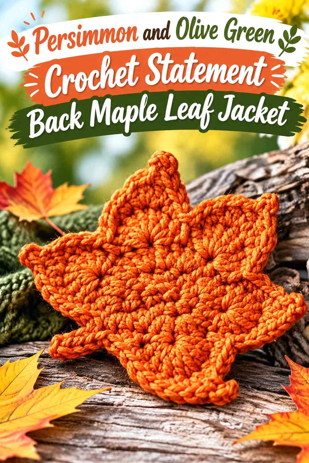 Persimmon and Olive Green Crochet Statement Back Maple Leaf Jacket