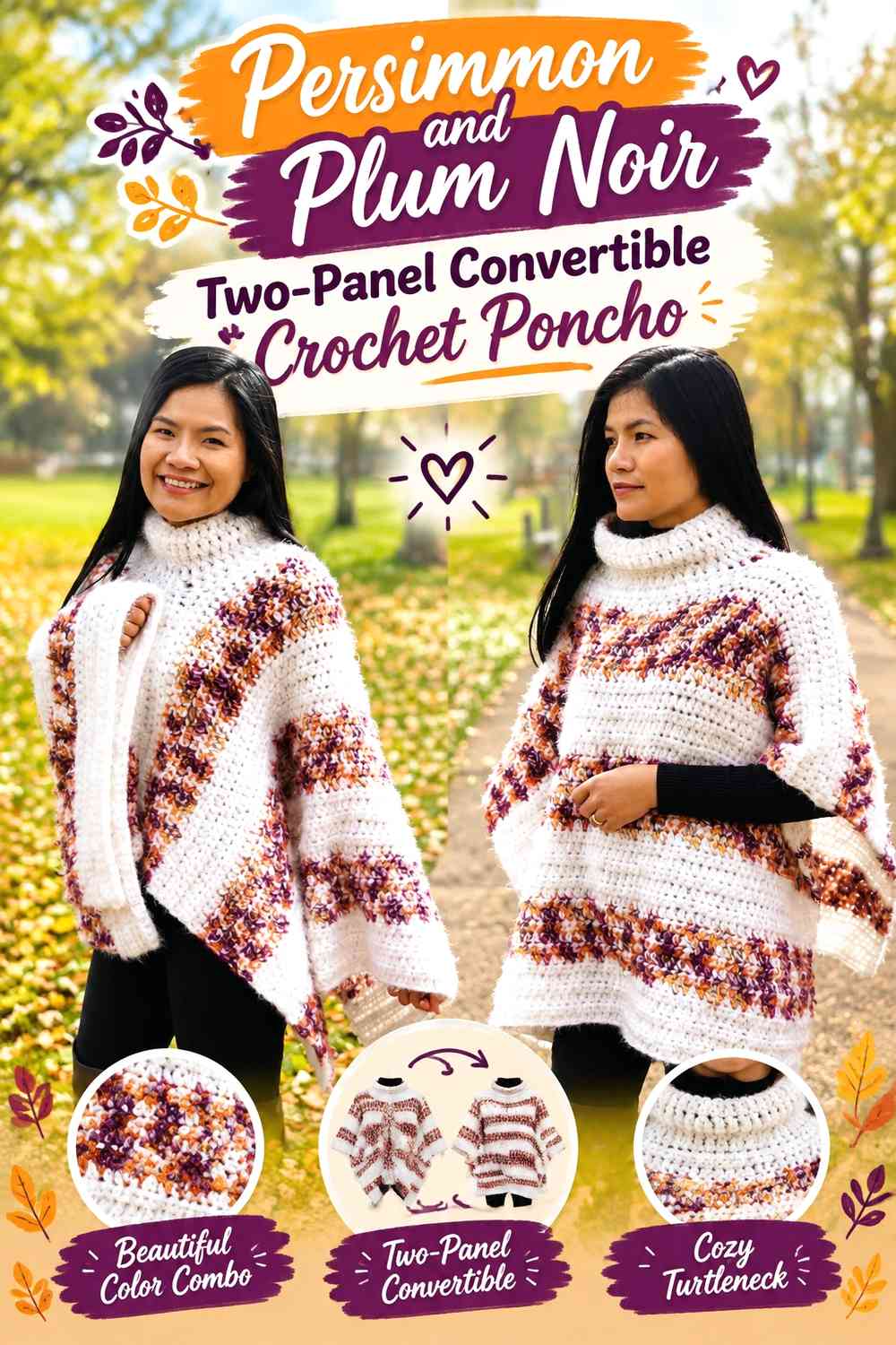 Persimmon and Plum Noir Two-Panel Convertible Crochet Poncho