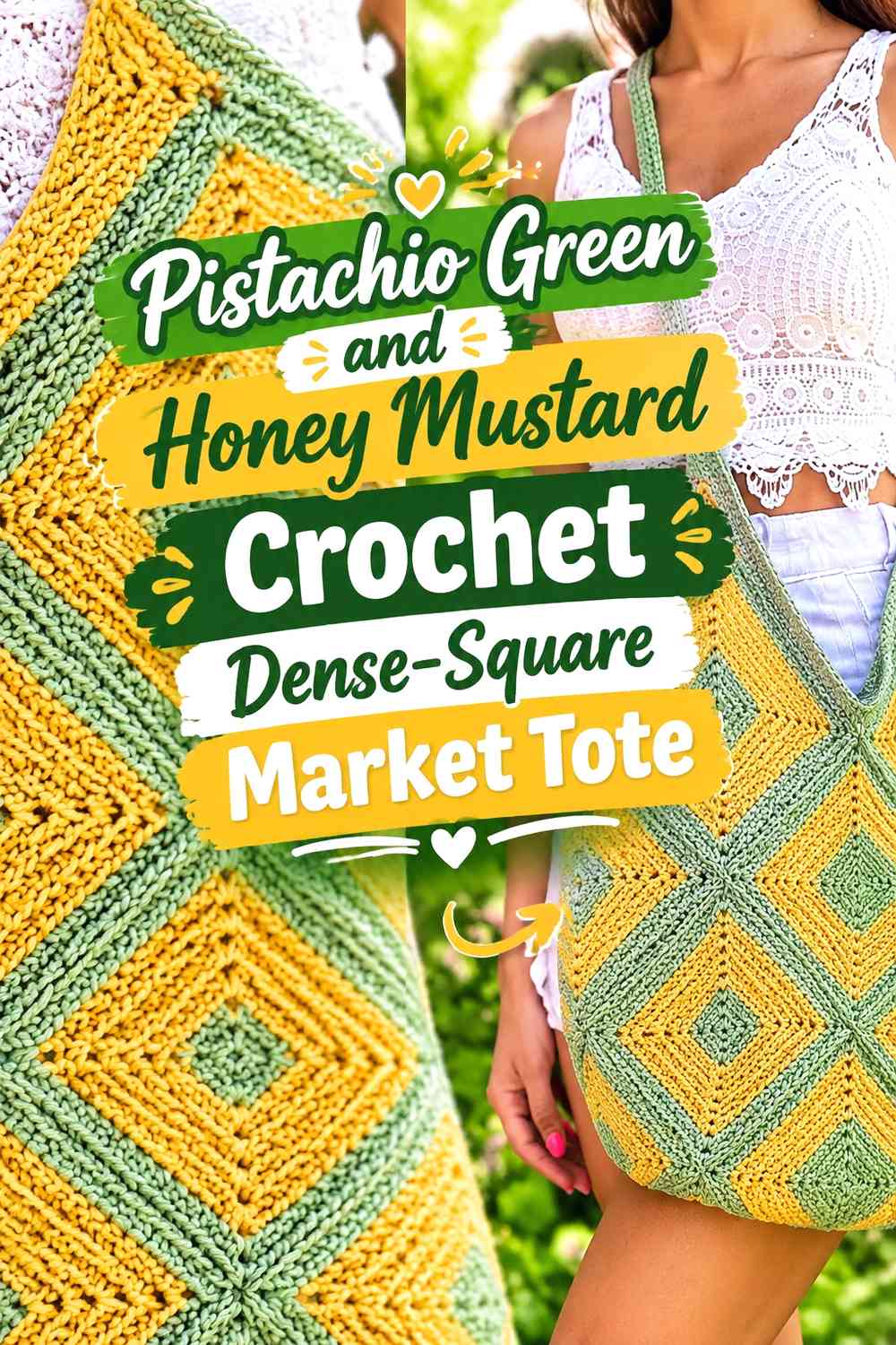 Pistachio Green and Honey Mustard Crochet Dense-Square Market Tote