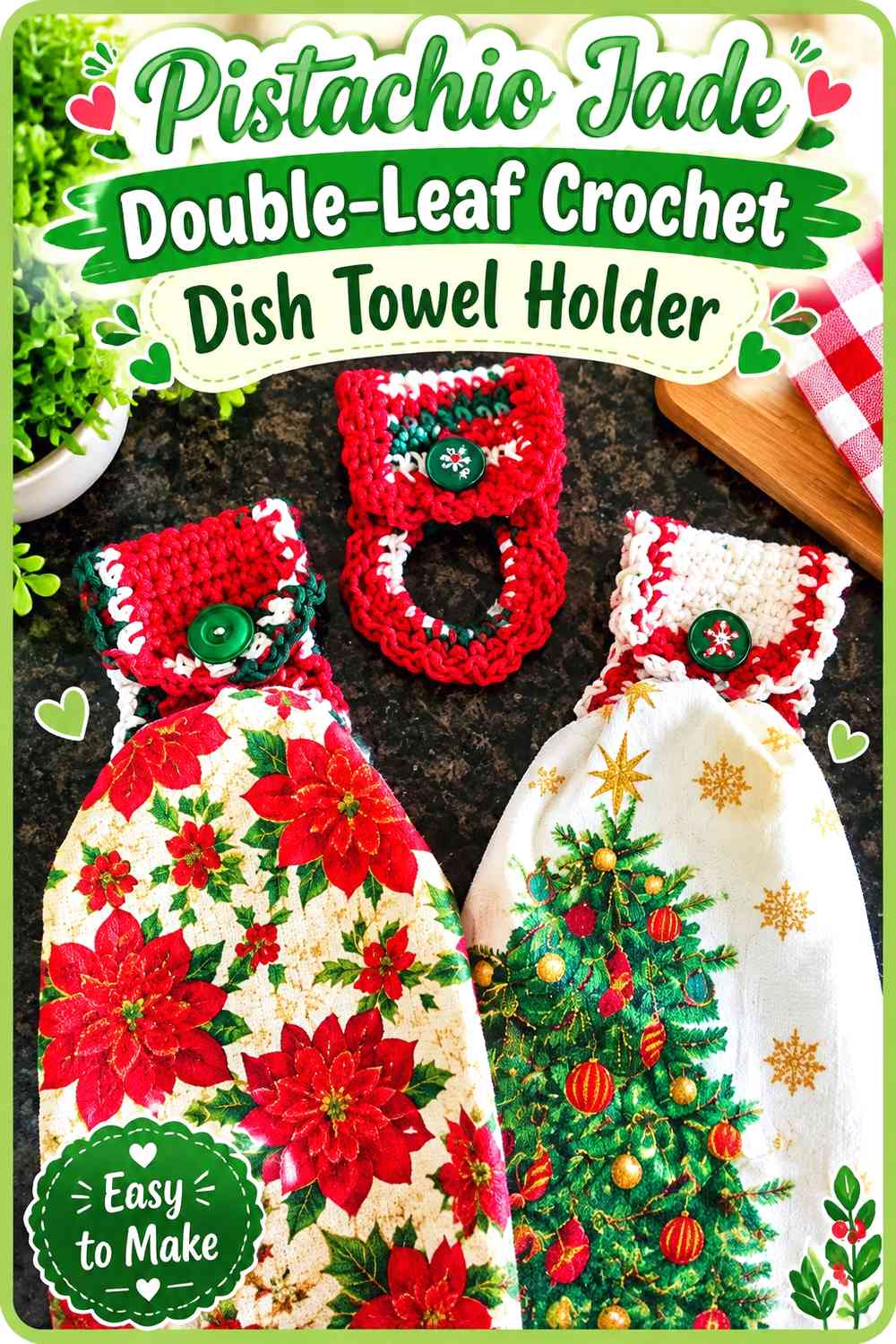Pistachio Jade Double-Leaf Crochet Dish Towel Holder