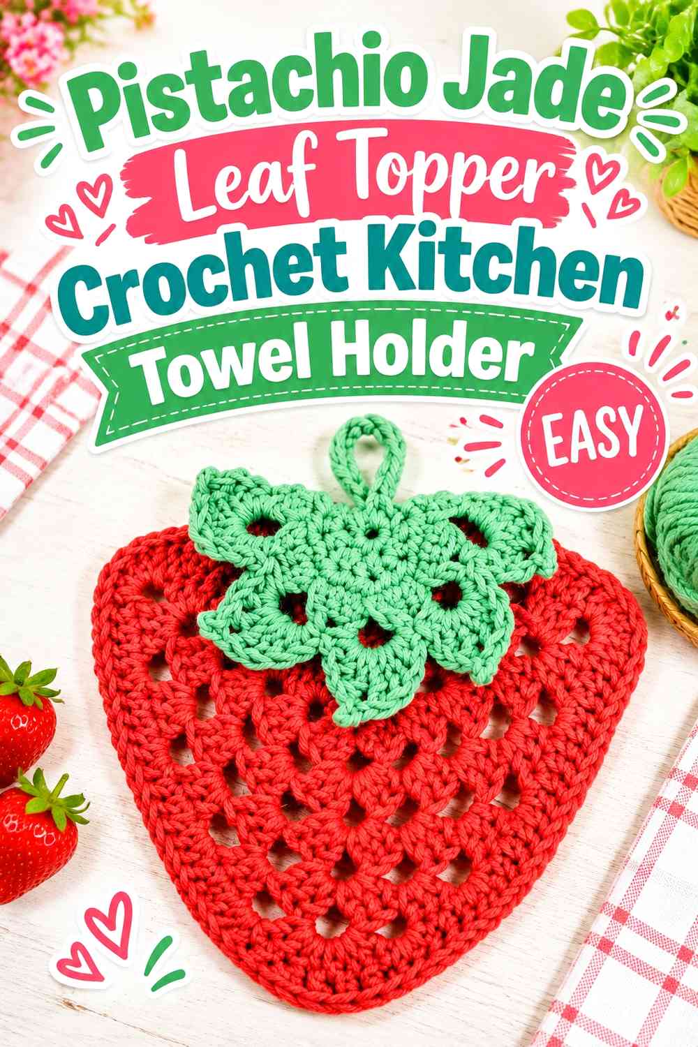 Pistachio Jade Leaf Topper Crochet Kitchen Towel Holder