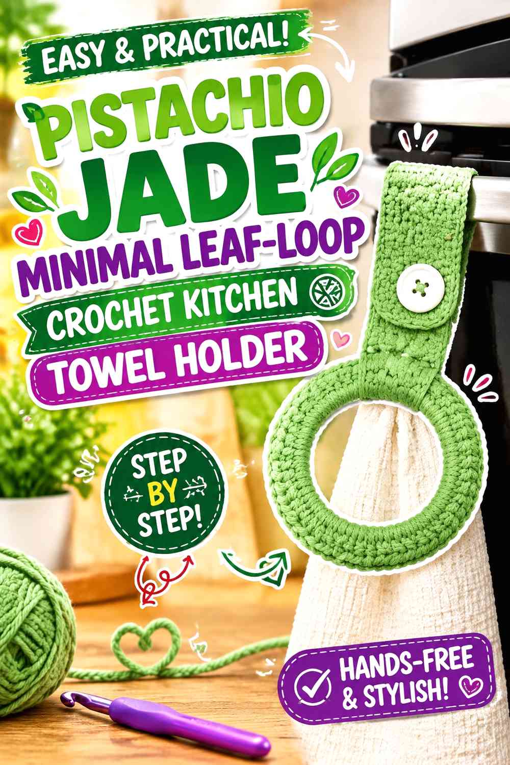 Pistachio Jade Minimal Leaf-Loop Crochet Kitchen Towel Holder