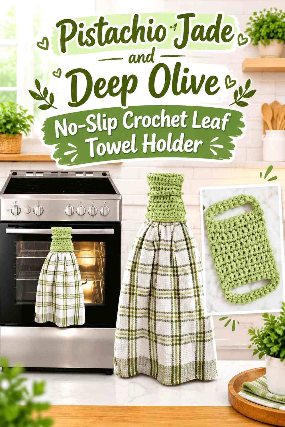 Pistachio Jade and Deep Olive No-Slip Crochet Leaf Towel Holder