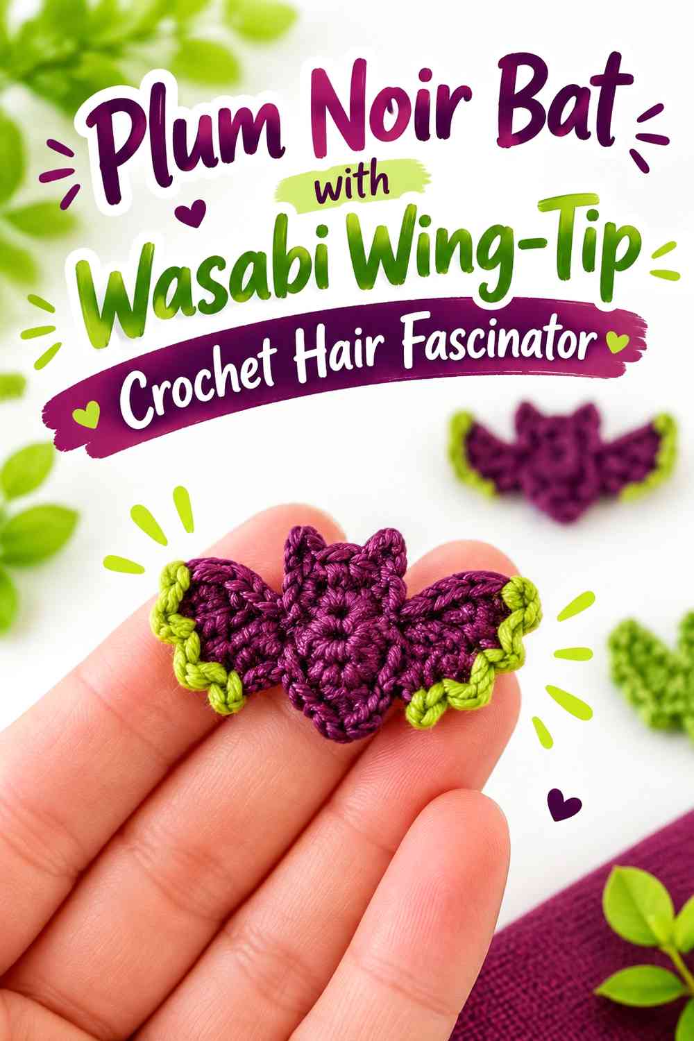 Plum Noir Bat with Wasabi Wing-Tip Crochet Hair Fascinator