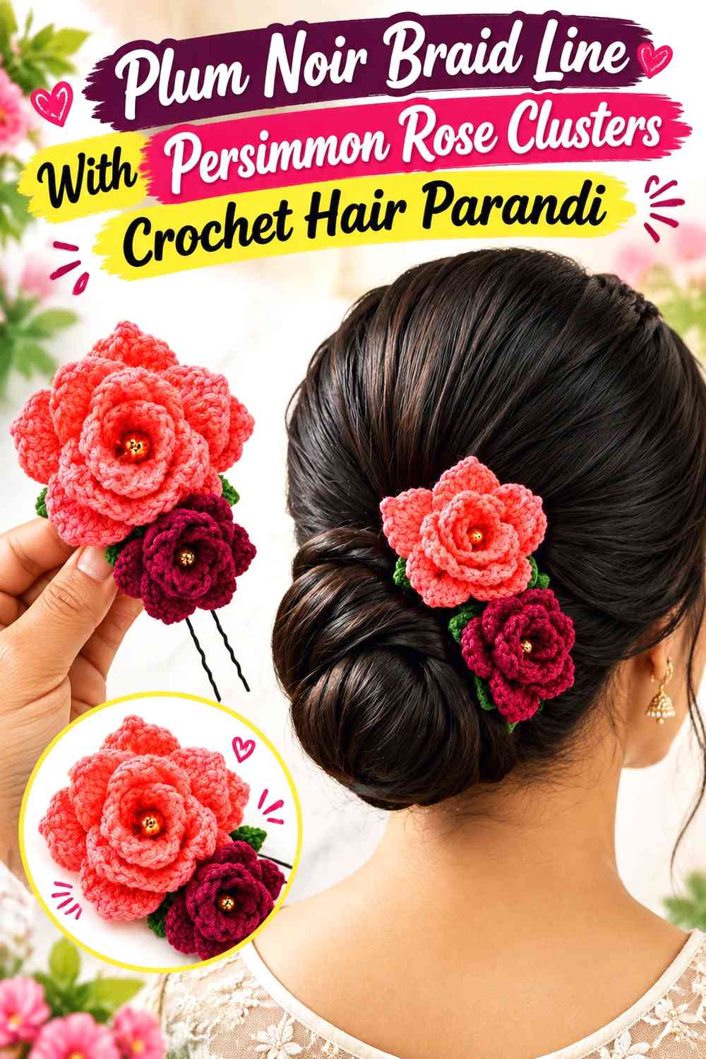 Plum Noir Braid Line With Persimmon Rose Clusters Crochet Hair Parandi
