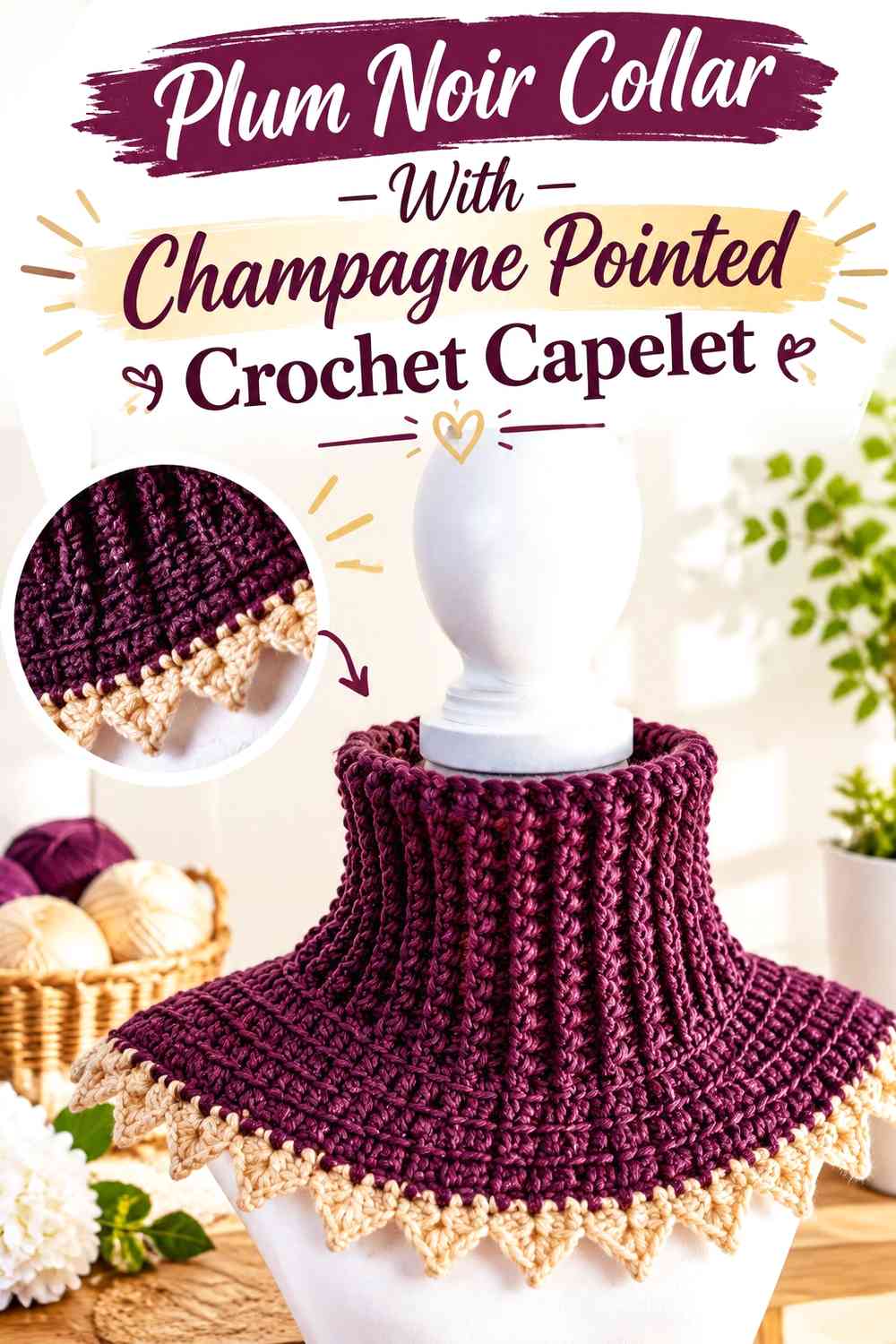 Plum Noir Collar With Champagne Pointed Crochet Capelet