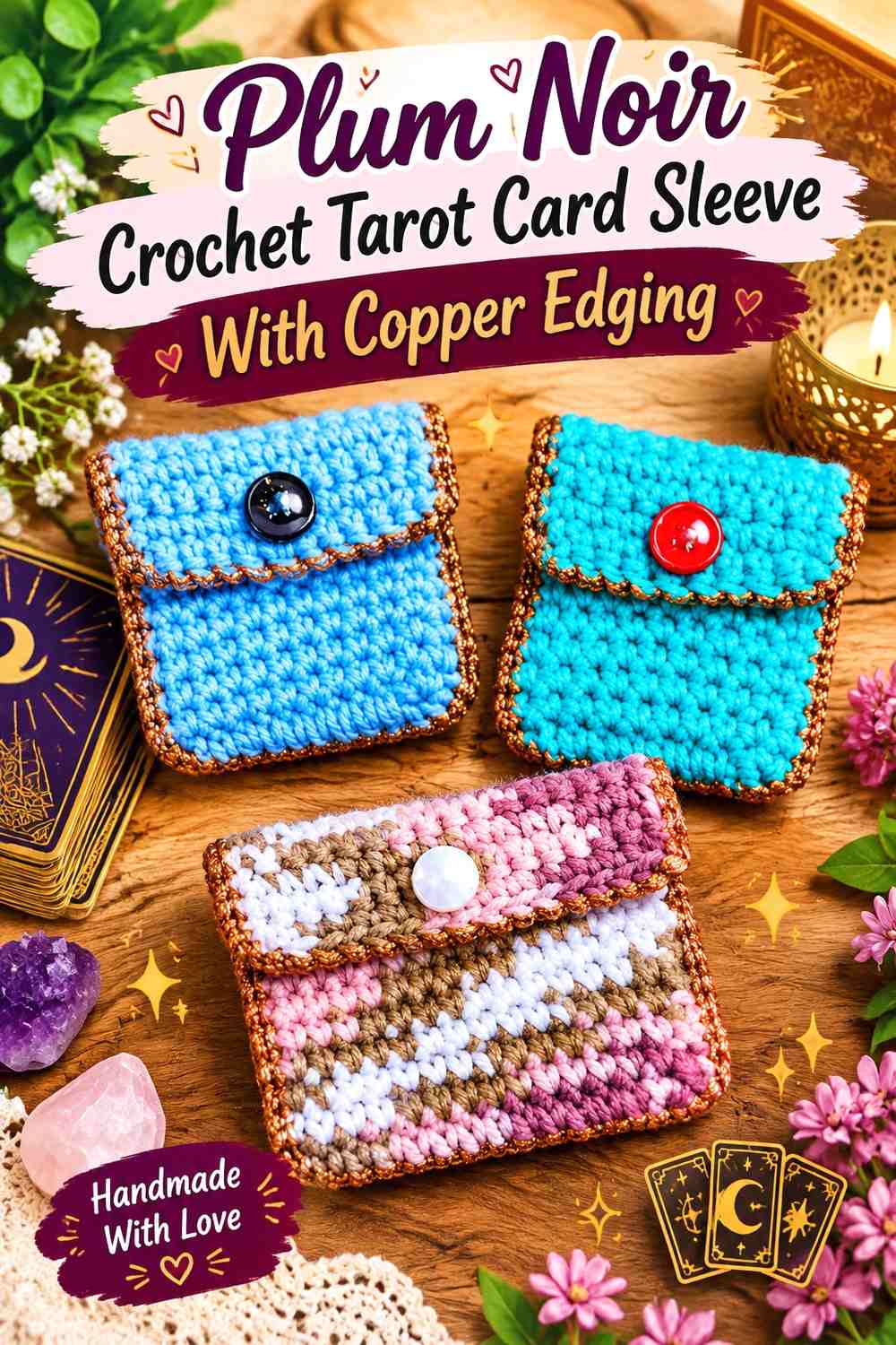 Plum Noir Crochet Tarot Card Sleeve With Copper Edging