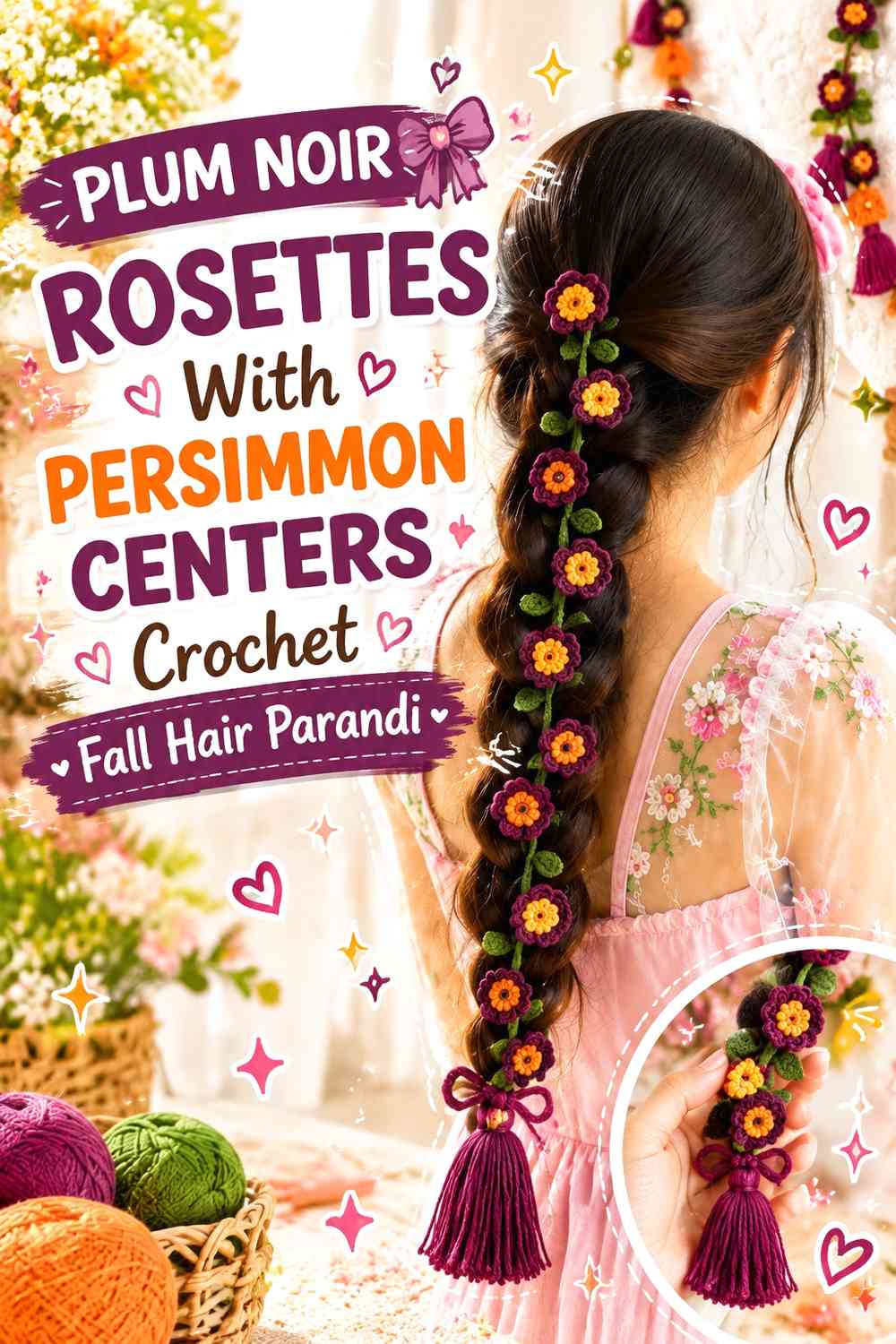 Plum Noir Rosettes With Persimmon Centers Crochet Fall Hair Parandi