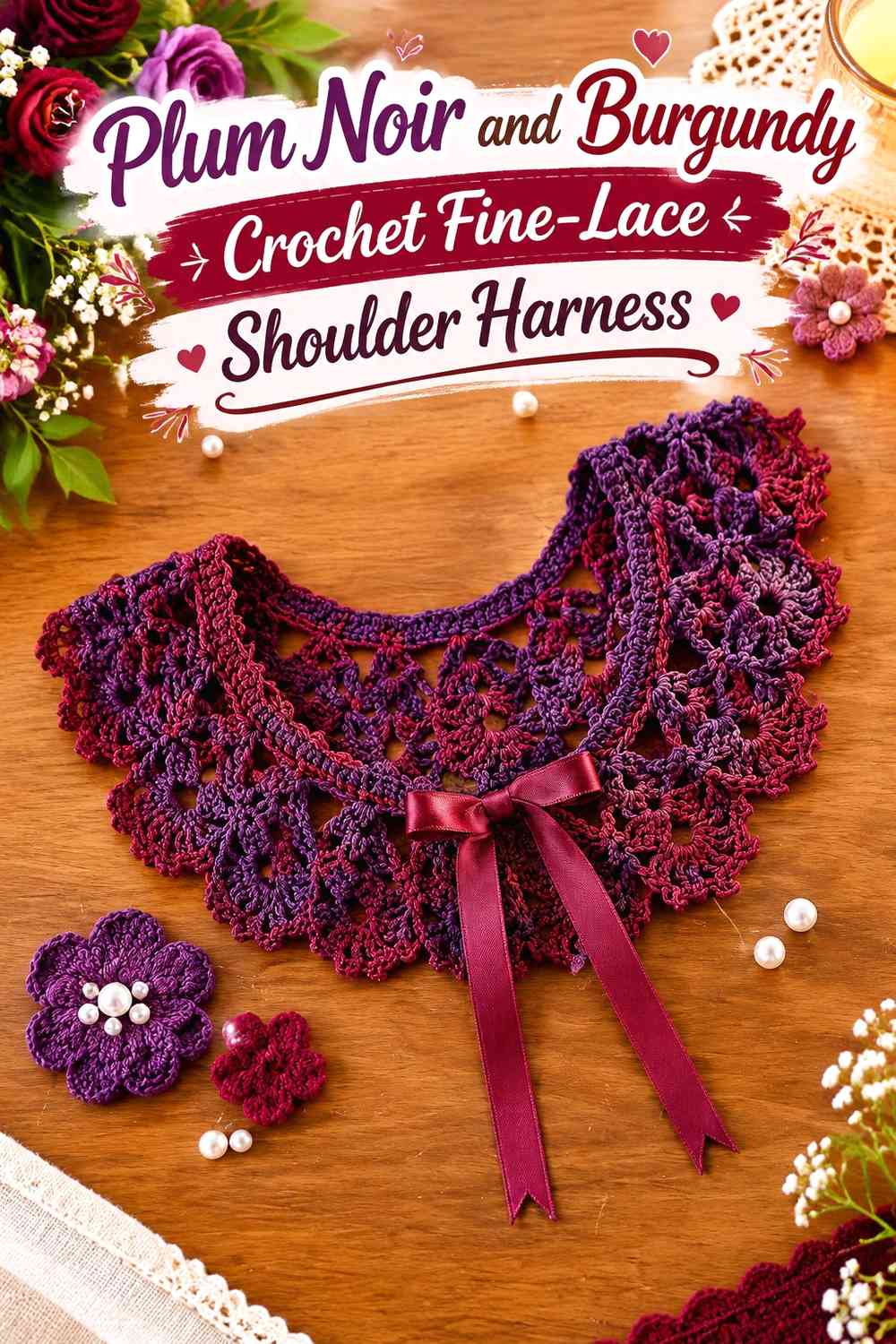 Plum Noir and Burgundy Crochet Fine-Lace Shoulder Harness