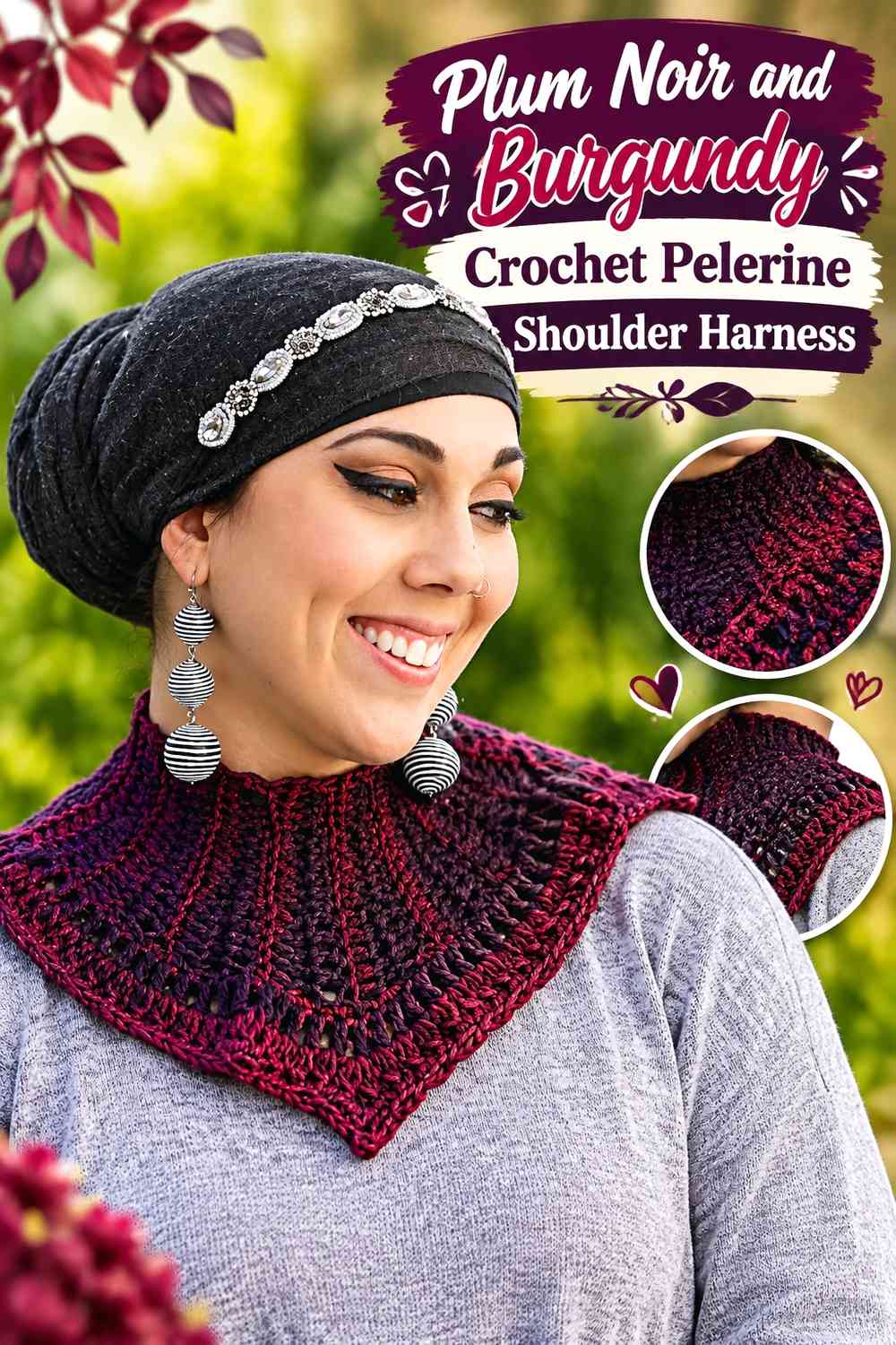 Plum Noir and Burgundy Crochet Pelerine Shoulder Harness