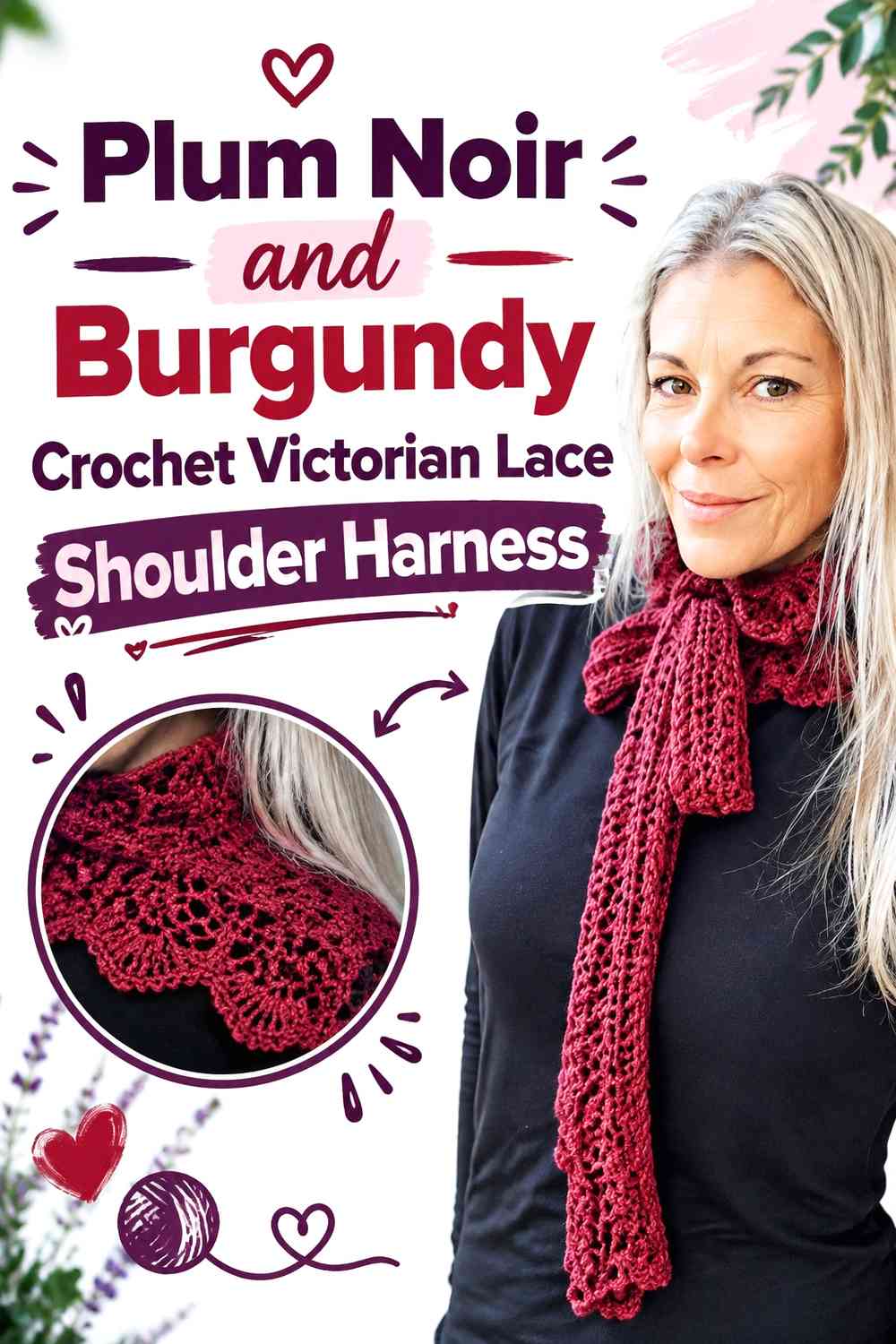 Plum Noir and Burgundy Crochet Victorian Lace Shoulder Harness