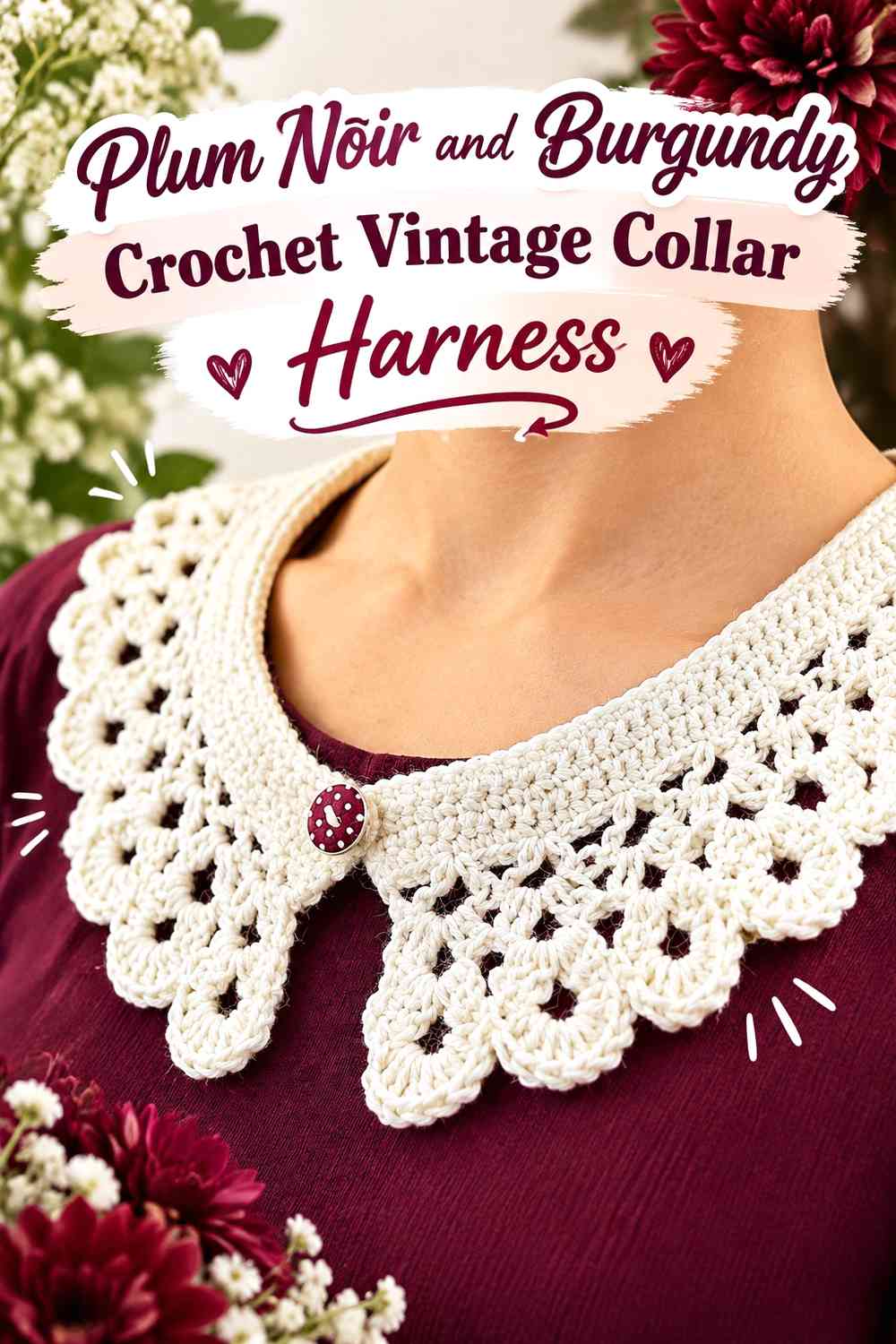 Plum Noir and Burgundy Crochet Vintage Collar Harness