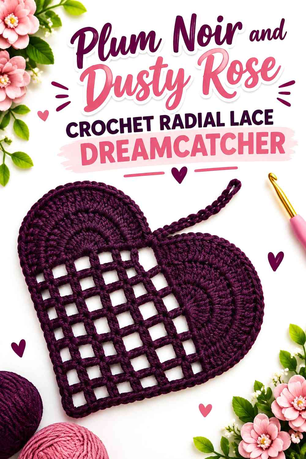 Plum Noir and Dusty Rose Crochet Radial Lace Dreamcatcher