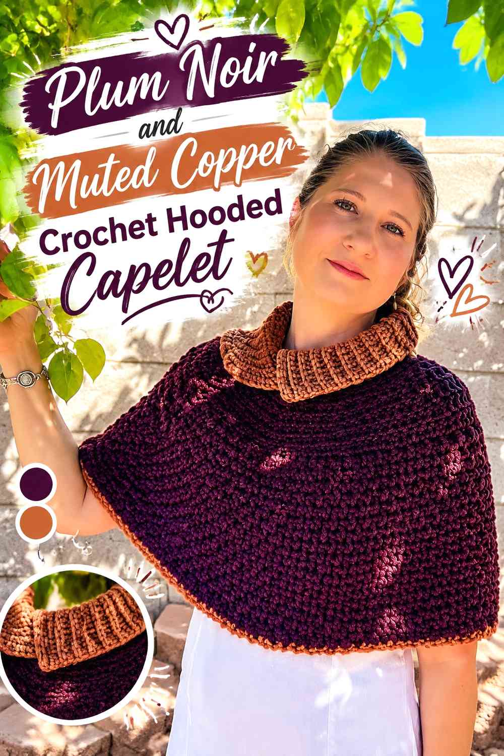 Plum Noir and Muted Copper Crochet Hooded Capelet