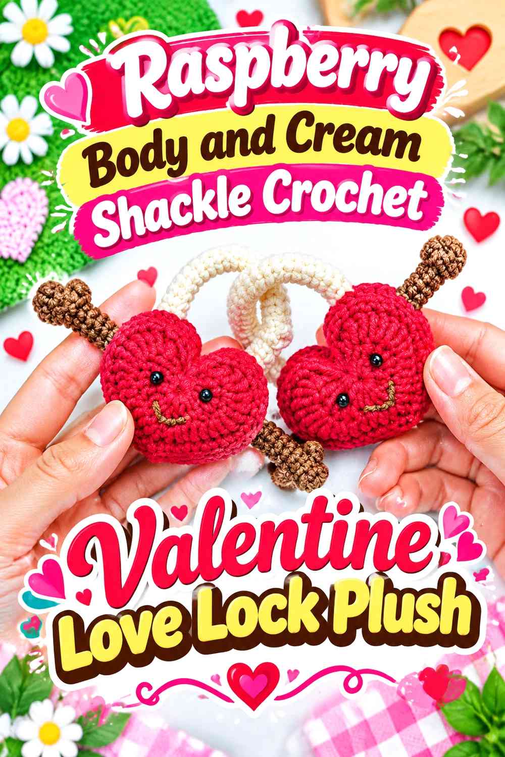 Raspberry Body and Cream Shackle Crochet Valentine Love Lock Plush