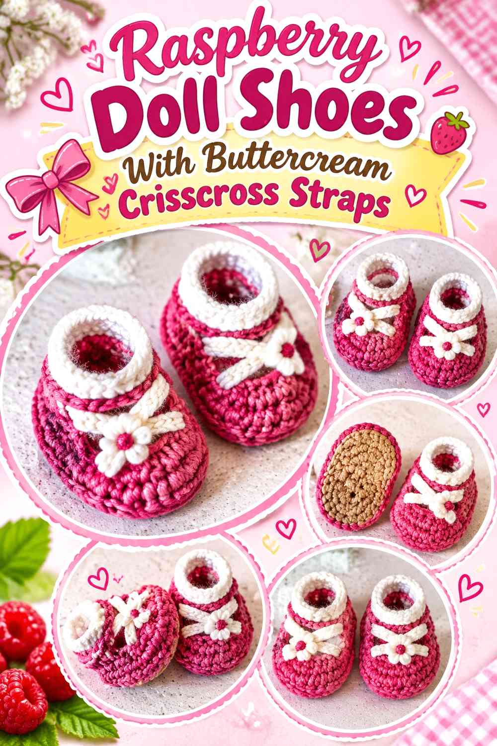 Raspberry Doll Shoes With Buttercream Crisscross Straps