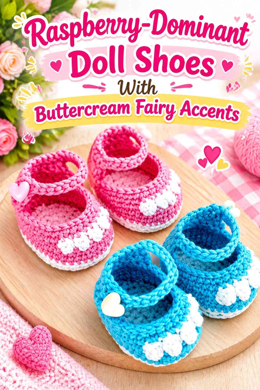 Raspberry-Dominant Doll Shoes With Buttercream Fairy Accents