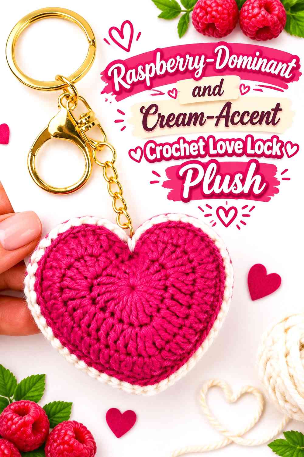 Raspberry-Dominant and Cream-Accent Crochet Love Lock Plush