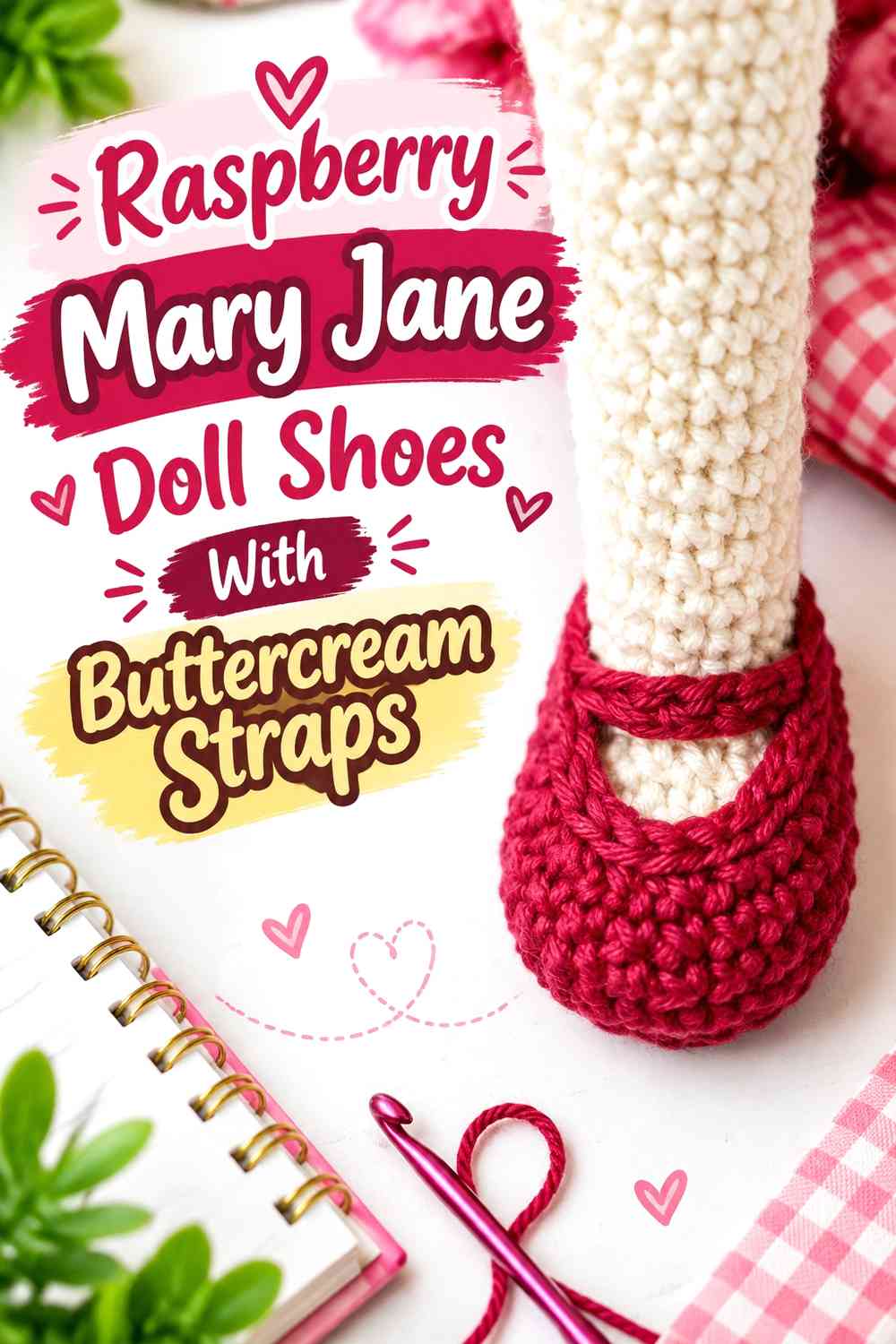 Raspberry Mary Jane Doll Shoes With Buttercream Straps