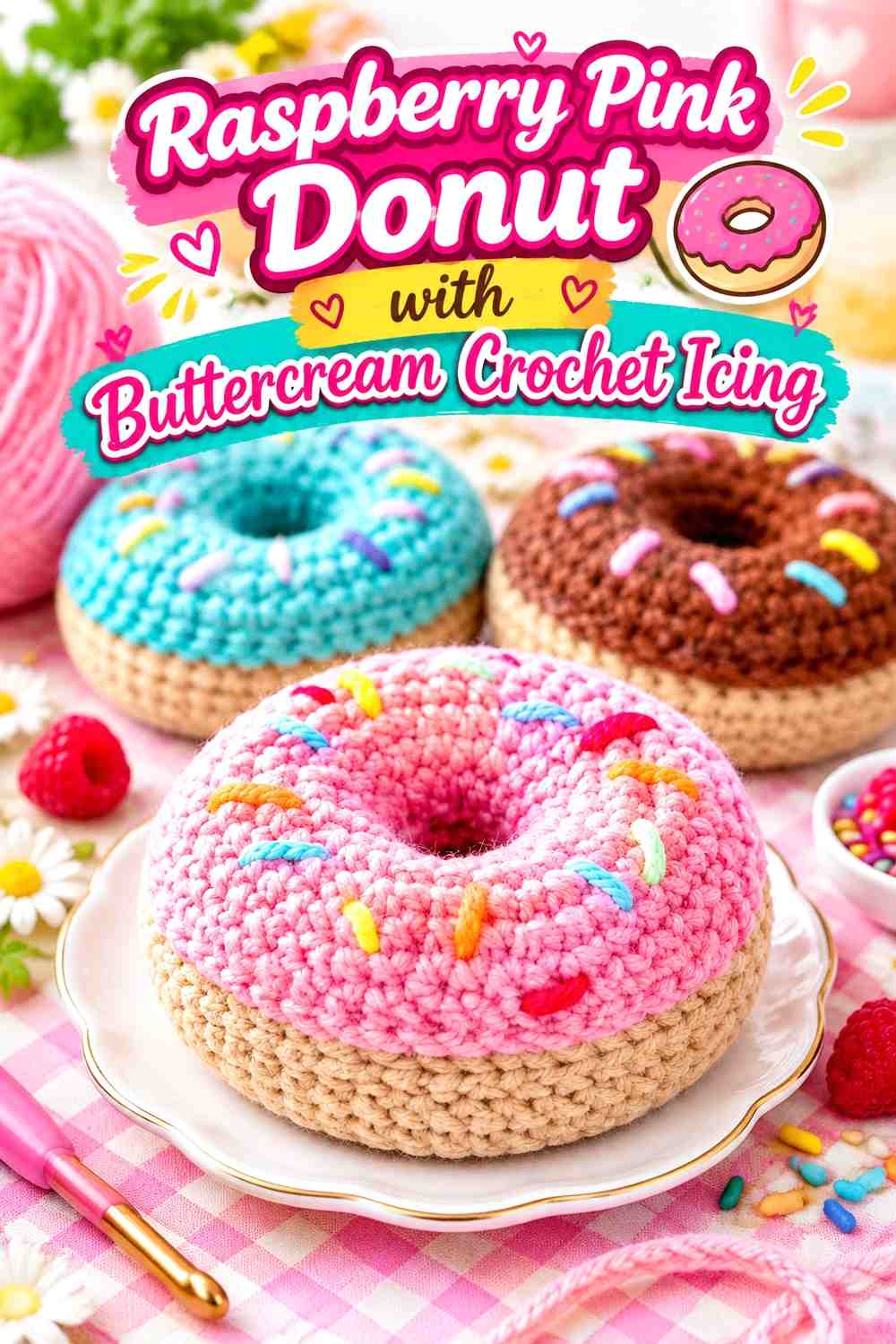 Raspberry Pink Donut with Buttercream Crochet Icing