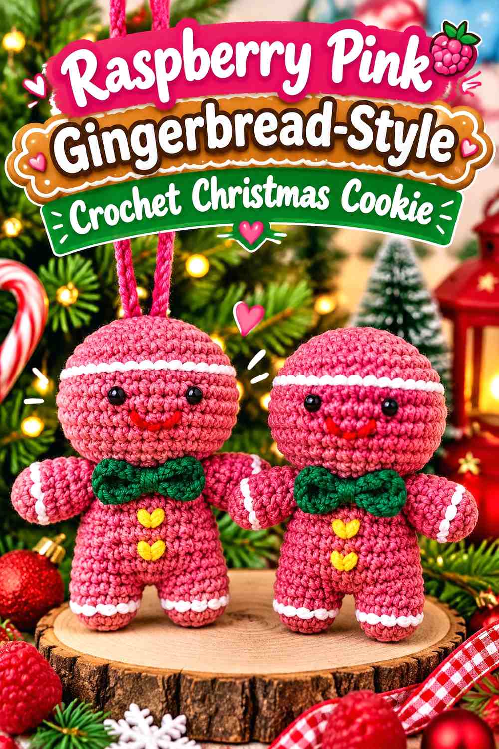 Raspberry Pink Gingerbread-Style Crochet Christmas Cookie