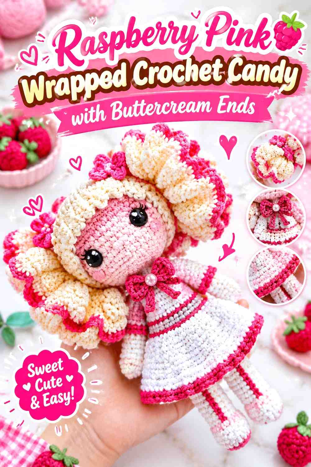 Raspberry Pink Wrapped Crochet Candy with Buttercream Ends