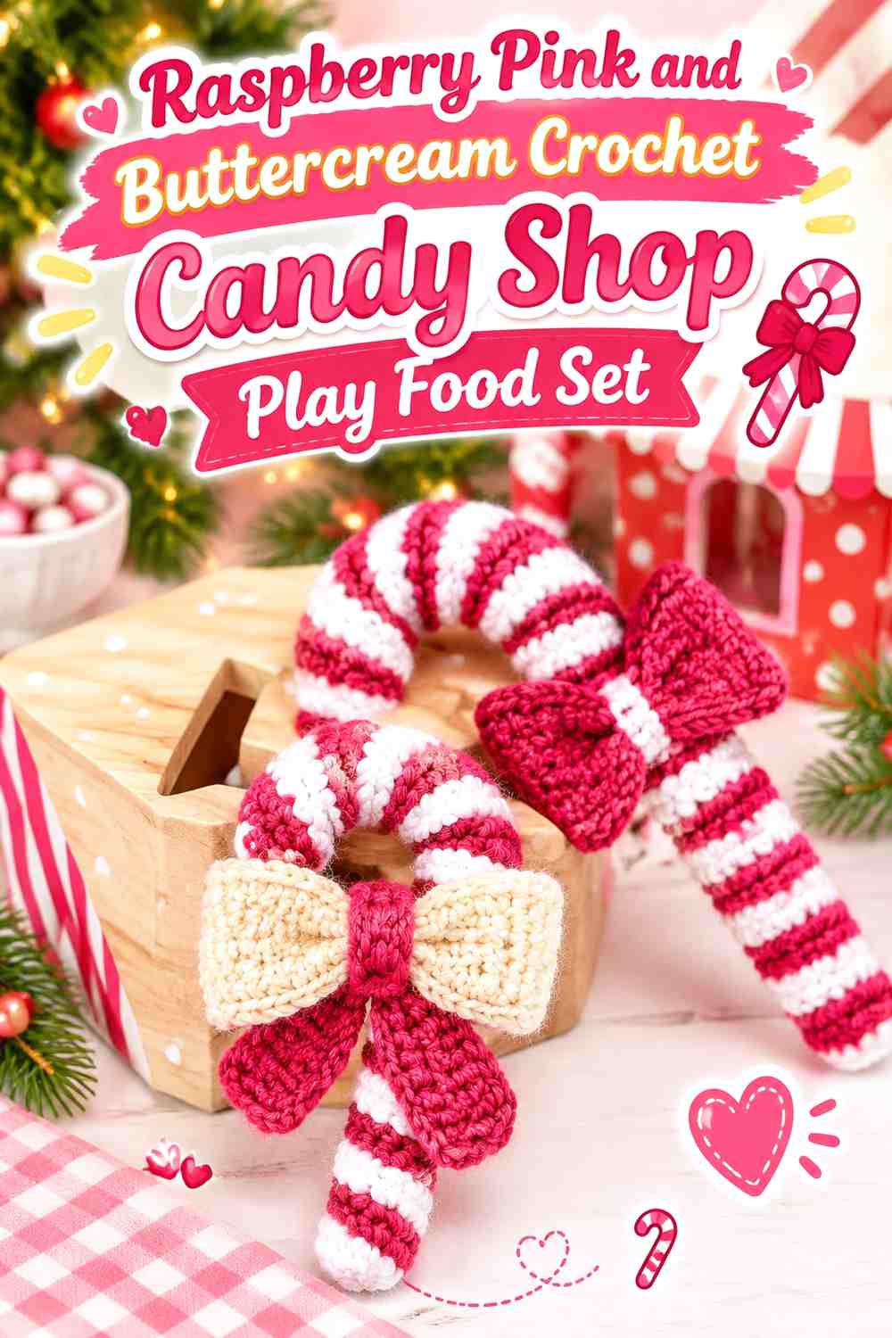 Raspberry Pink and Buttercream Crochet Candy Shop Play Food Set