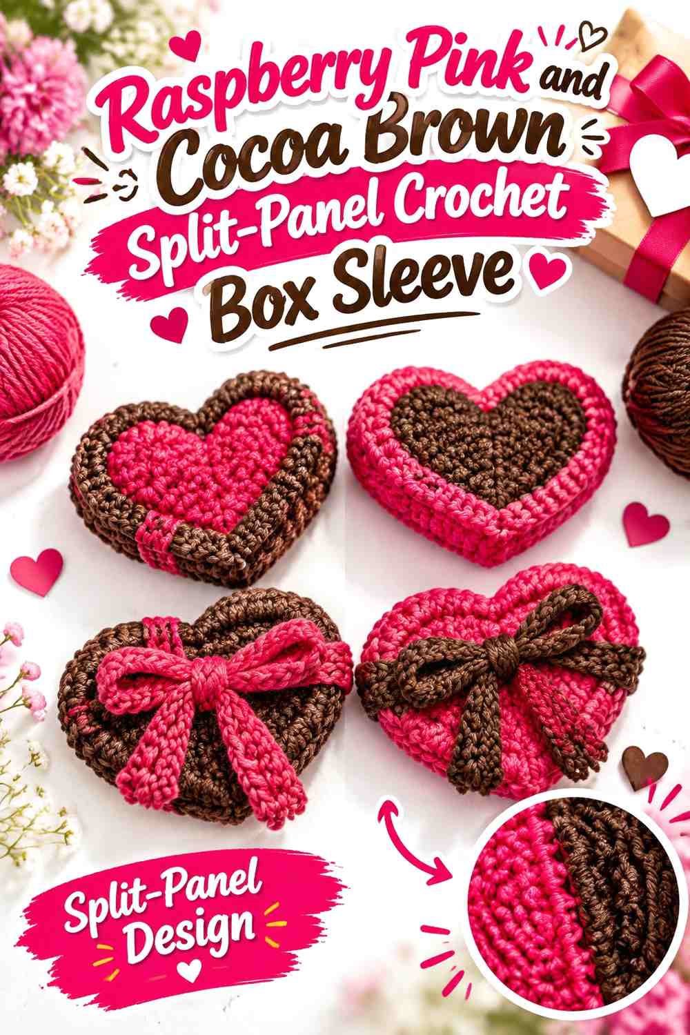 Raspberry Pink and Cocoa Brown Split-Panel Crochet Box Sleeve