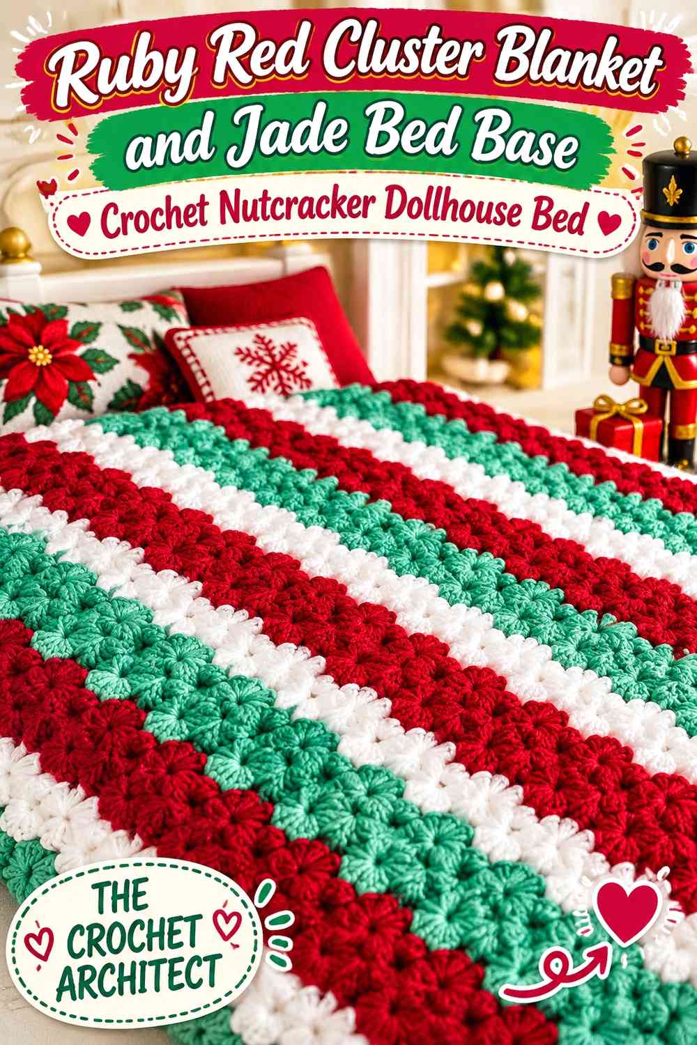 Ruby Red Cluster Blanket and Jade Bed Base Crochet Nutcracker Dollhouse Bed