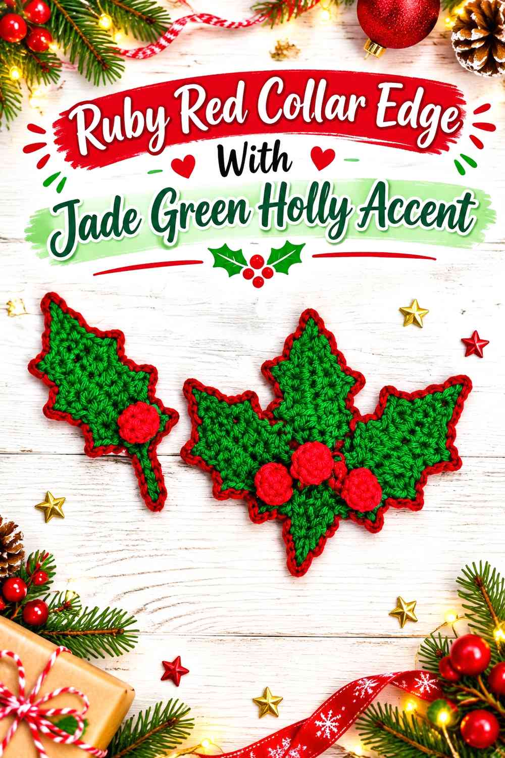 Ruby Red Collar Edge With Jade Green Holly Accent