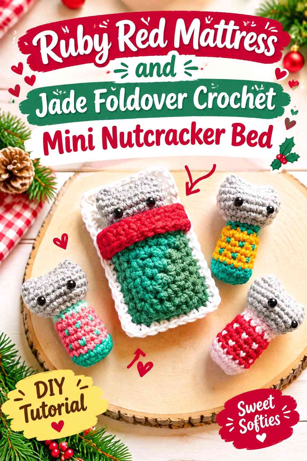 Ruby Red Mattress and Jade Foldover Crochet Mini Nutcracker Bed