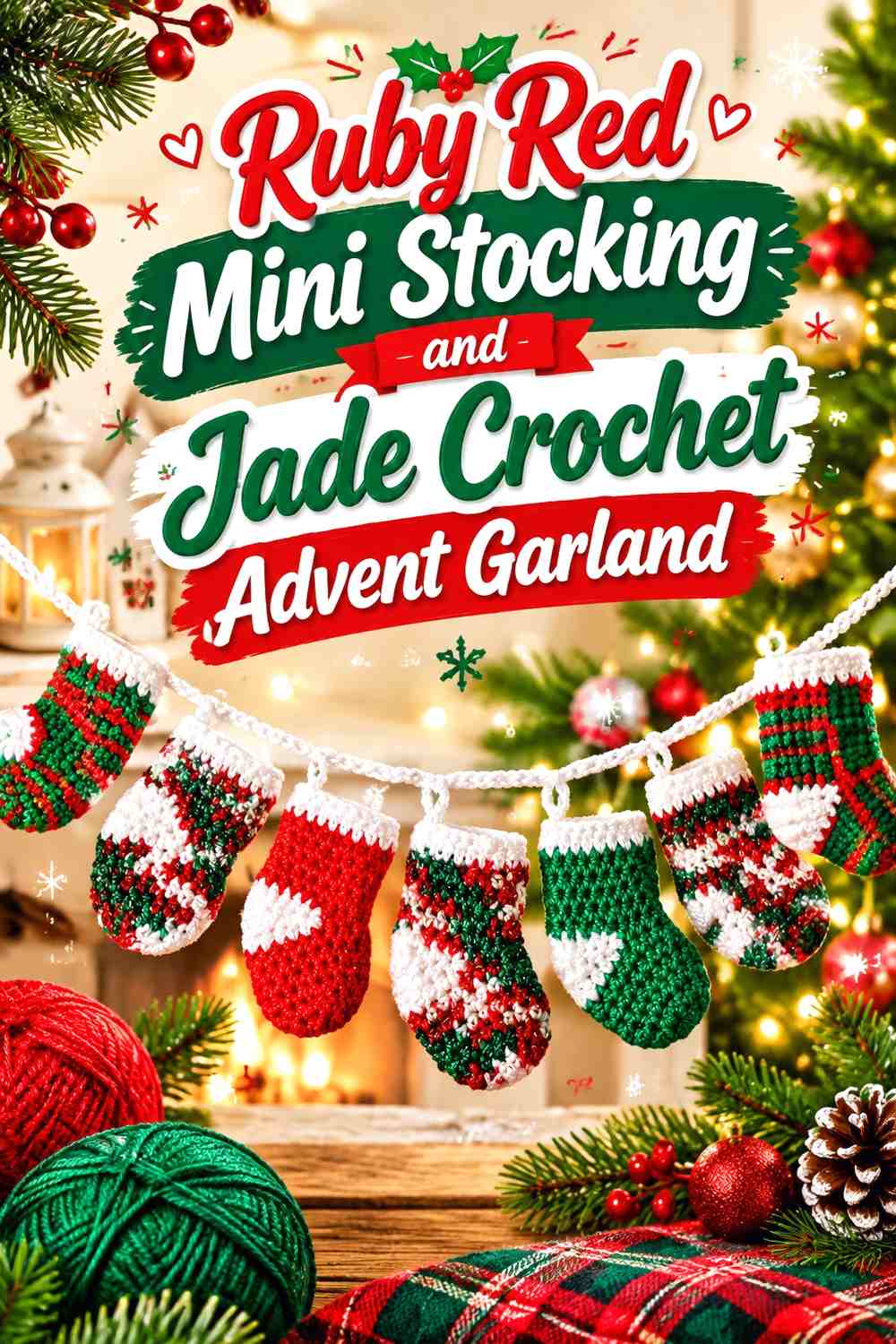 Ruby Red Mini Stocking and Jade Crochet Advent Garland
