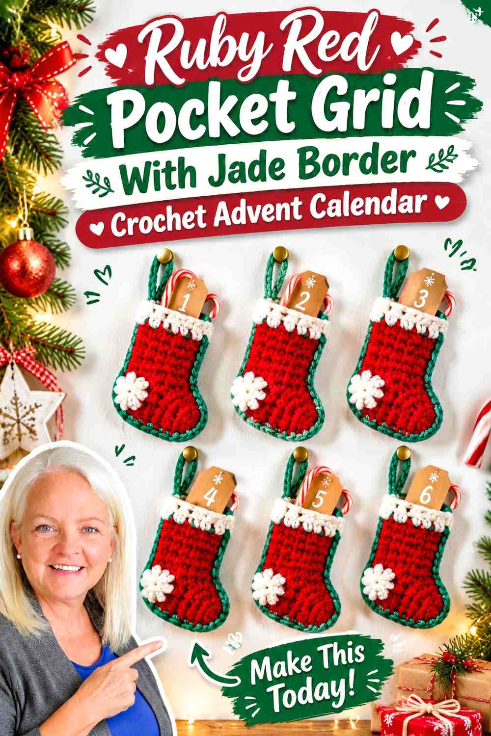 Ruby Red Pocket Grid With Jade Border Crochet Advent Calendar