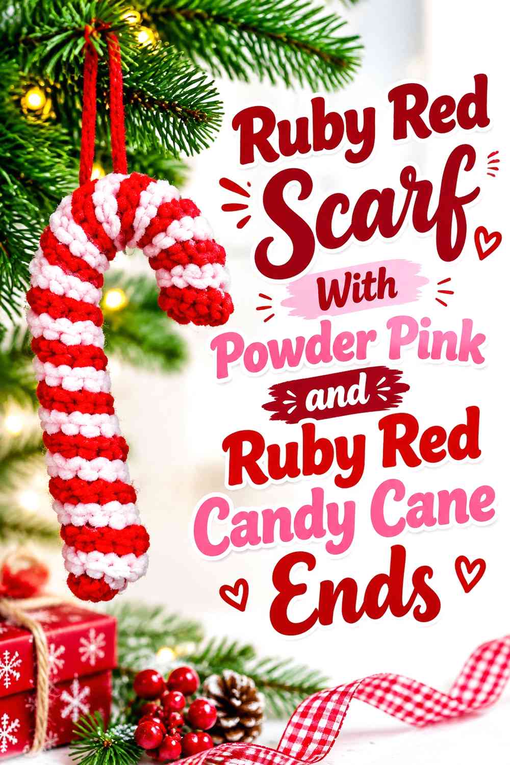 Ruby Red Scarf With Powder Pink and Ruby Red Candy Cane Ends
