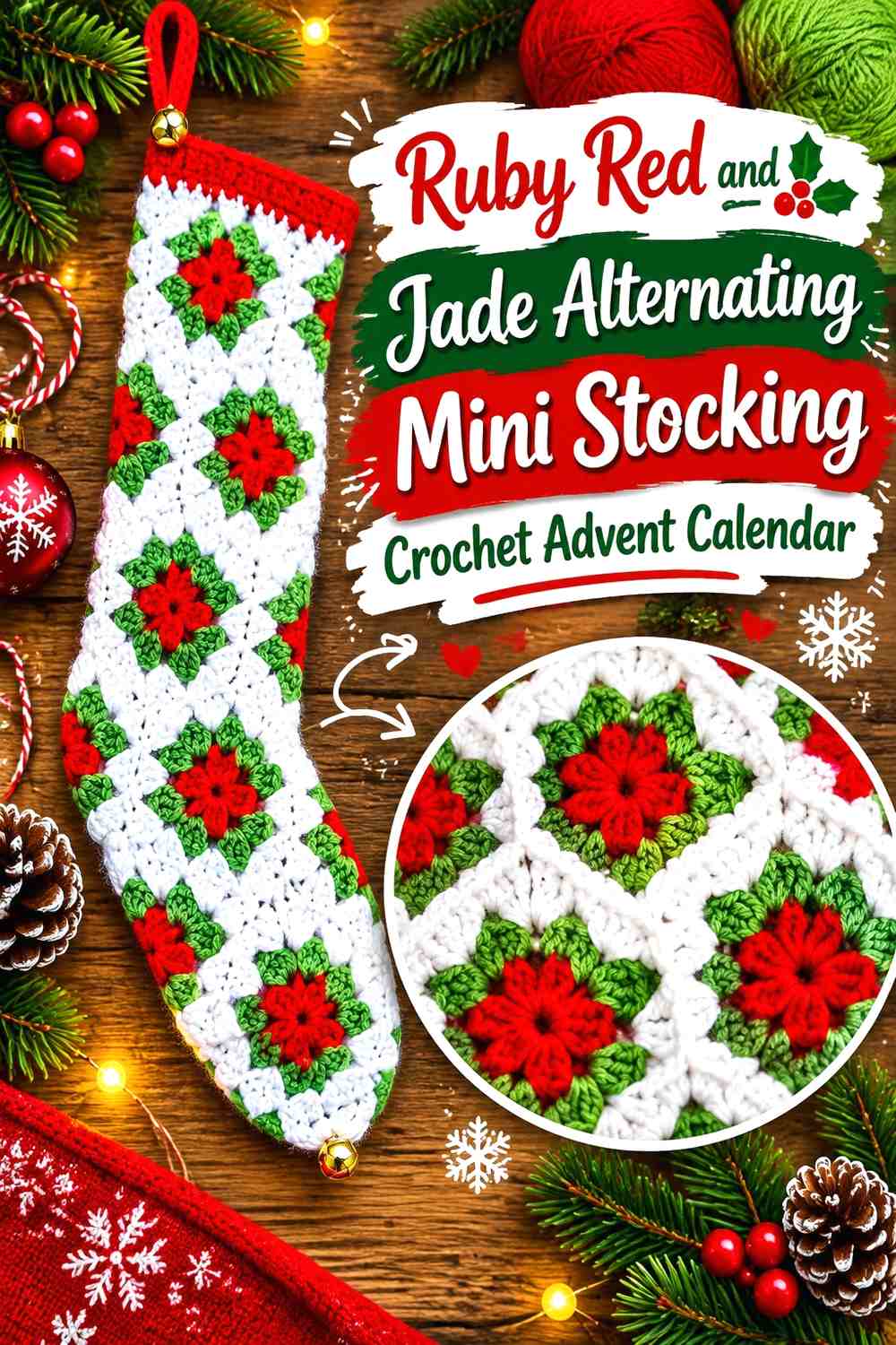 Ruby Red and Jade Alternating Mini Stocking Crochet Advent Calendar