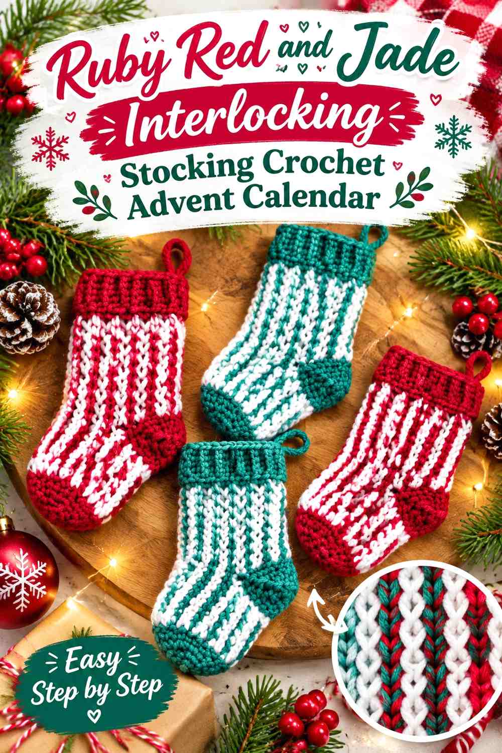 Ruby Red and Jade Interlocking Stocking Crochet Advent Calendar