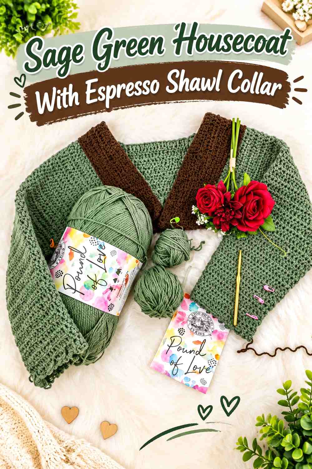 Sage Green Housecoat With Espresso Shawl Collar