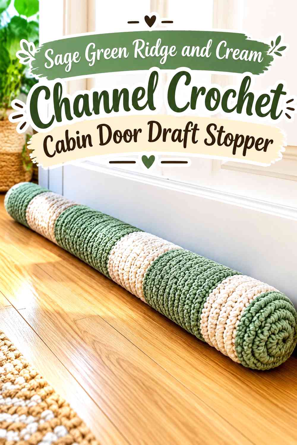 Sage Green Ridge and Cream Channel Crochet Cabin Door Draft Stopper