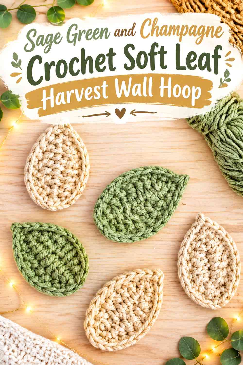 Sage Green and Champagne Crochet Soft Leaf Harvest Wall Hoop