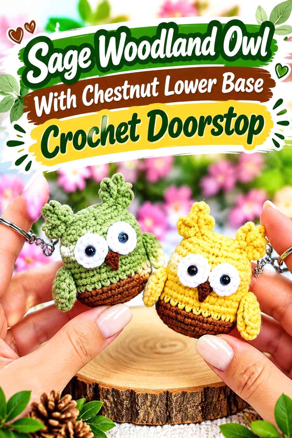 Sage Woodland Owl With Chestnut Lower Base Crochet Doorstop