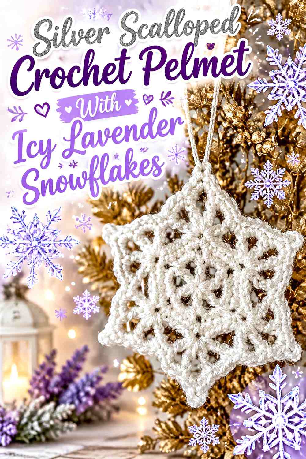 Silver Scalloped Crochet Pelmet With Icy Lavender Snowflakes