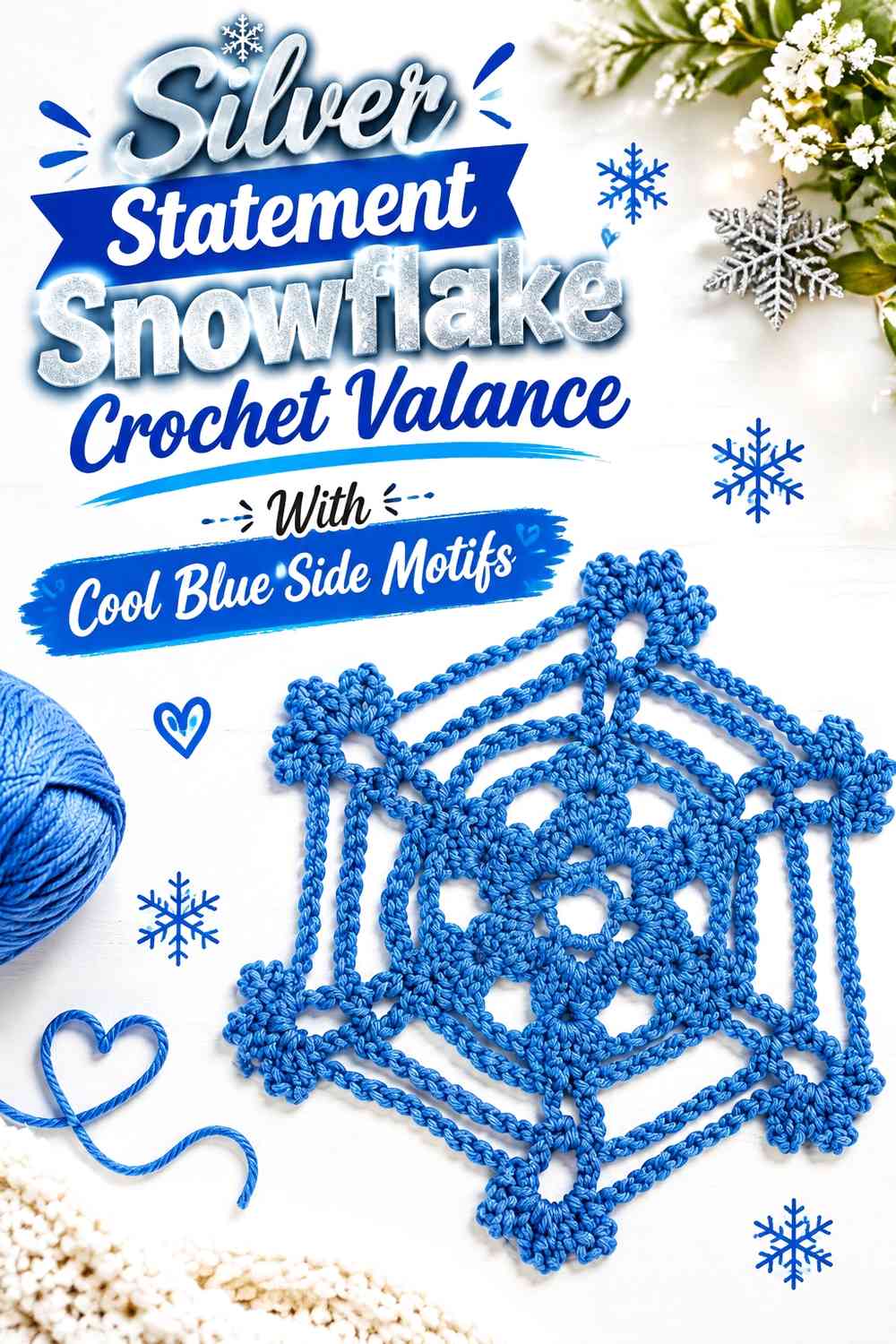Silver Statement Snowflake Crochet Valance With Cool Blue Side Motifs