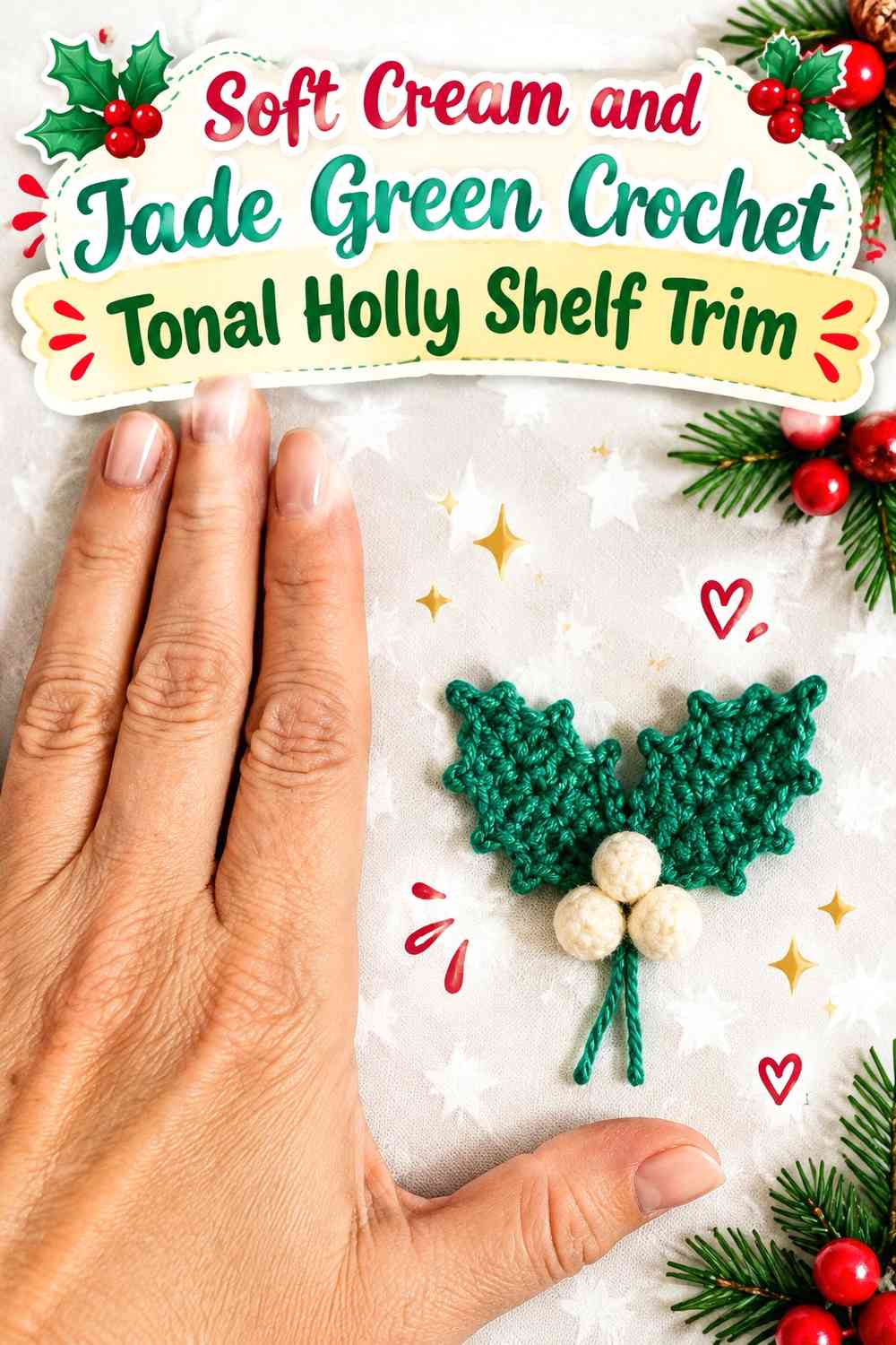 Soft Cream and Jade Green Crochet Tonal Holly Shelf Trim