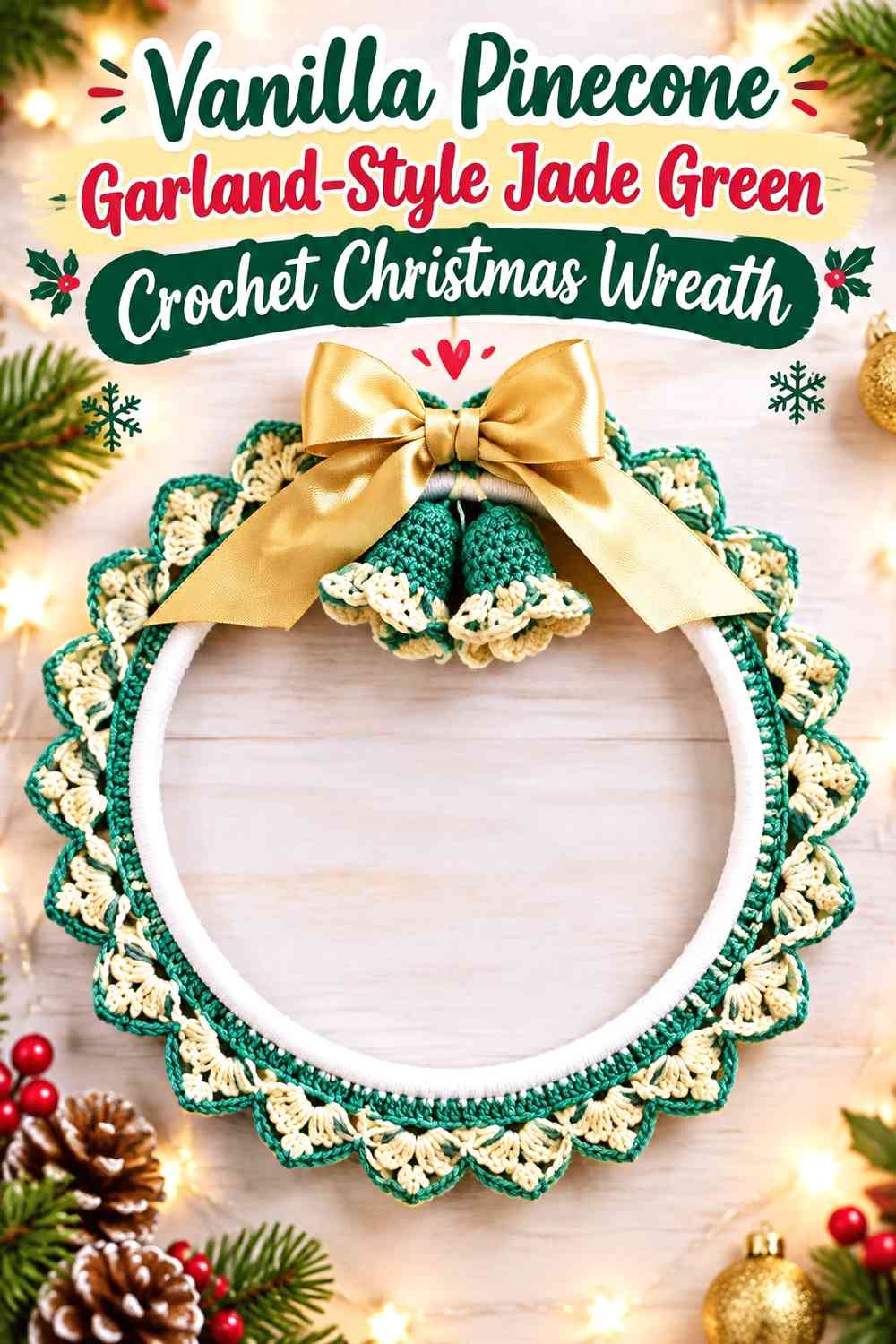 Vanilla Pinecone Garland-Style Jade Green Crochet Christmas Wreath