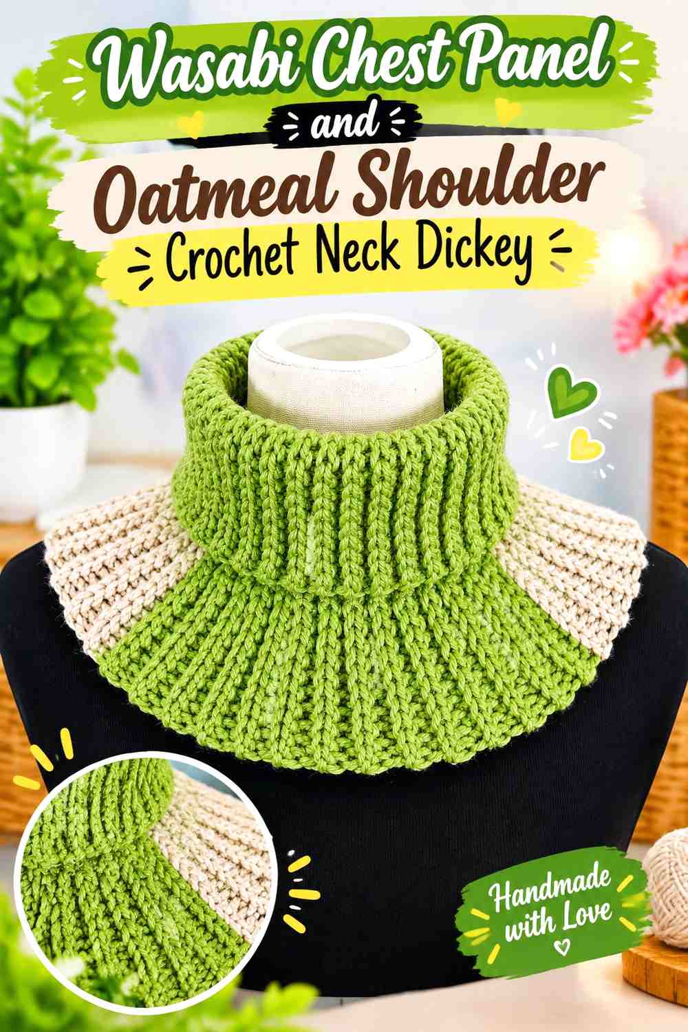 Wasabi Chest Panel and Oatmeal Shoulder Crochet Neck Dickey
